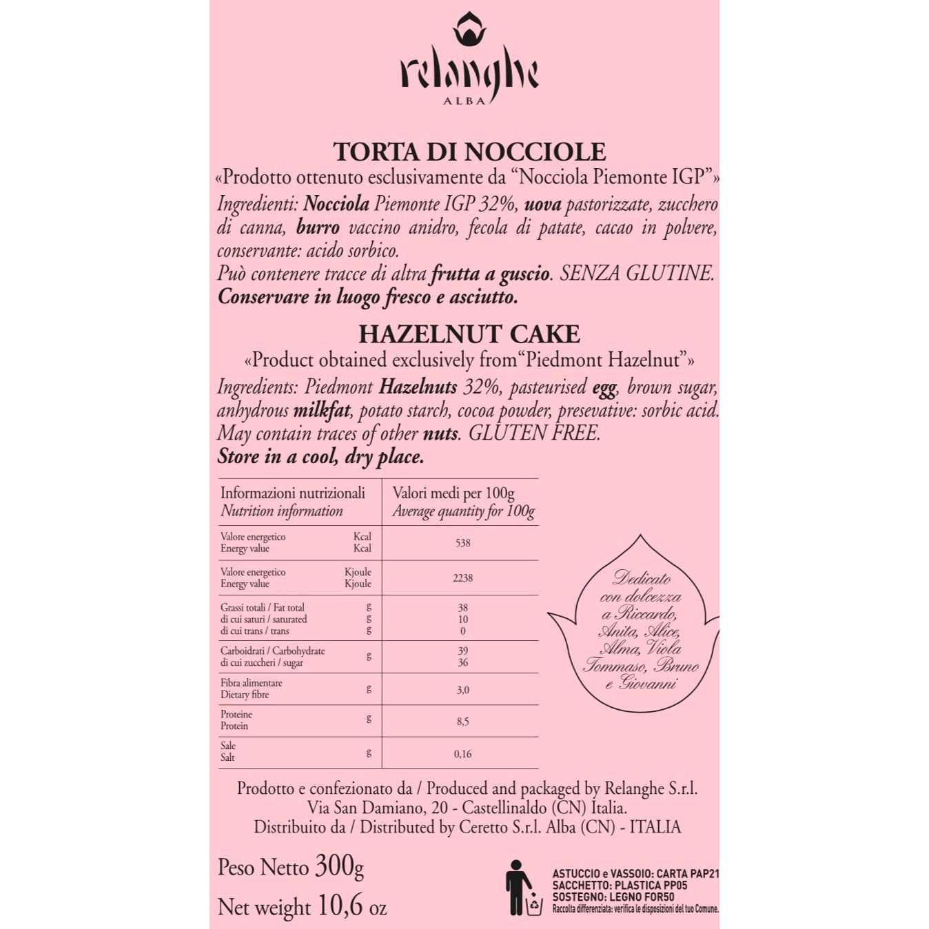Relanghe - La Torta di Alba di Nocciole 300g