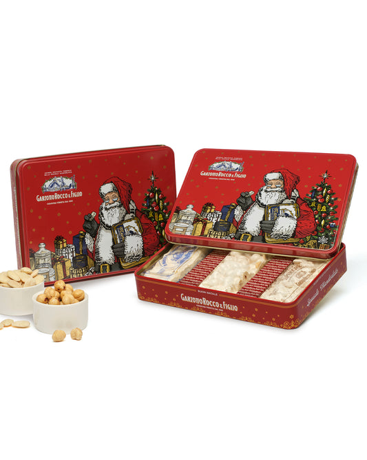 Mandorlato e Nocciolato 300g - Latta Regalo di Babbo Natale - Mandorlato Garzotto Rocco E Figlio